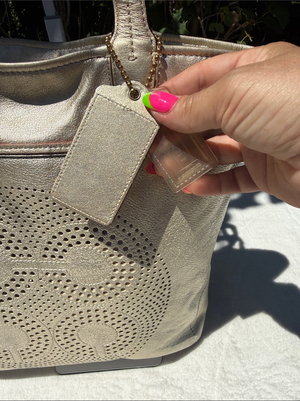 Coach Audrey Gold Perforated Leather Tote Shoulder Bag, No. 17041 - Picture 4 of 16